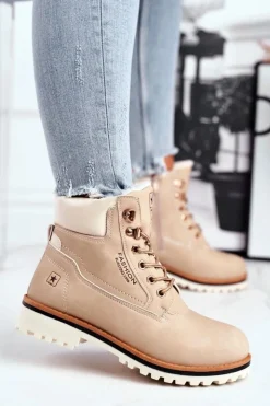 New Evento Damskie trapery timberki z ociepleniem beżowe Tiempo Beżowy