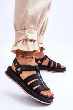 ZAXY Sandały Gumowe|Sandały Płaskie*Damskie Wegańskie Sandały Na Rzepy JJ285017 Czarne