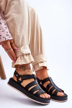 ZAXY Sandały Gumowe|Sandały Płaskie*Damskie Wegańskie Sandały Na Rzepy JJ285017 Czarne