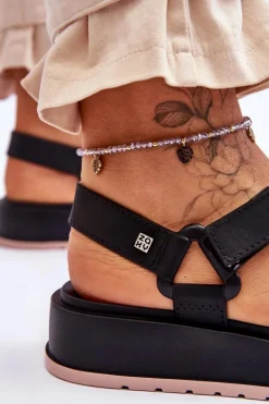 ZAXY Sandały Gumowe|Sandały Płaskie*Damskie Wegańskie Sandały Na Rzepy JJ285017 Czarne