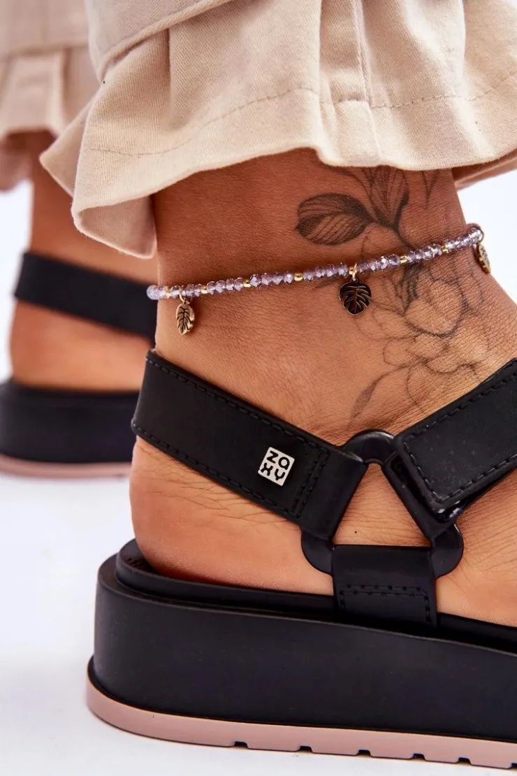 ZAXY Sandały Gumowe|Sandały Płaskie*Damskie Wegańskie Sandały Na Rzepy JJ285017 Czarne