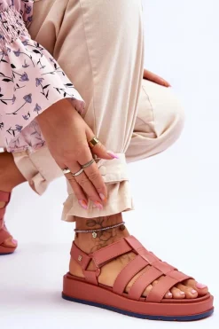 Damskie ZAXY Damskie Wegańskie Sandały Na Rzepy JJ285016 Brudny Róż