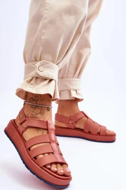 Damskie ZAXY Damskie Wegańskie Sandały Na Rzepy JJ285016 Brudny Róż