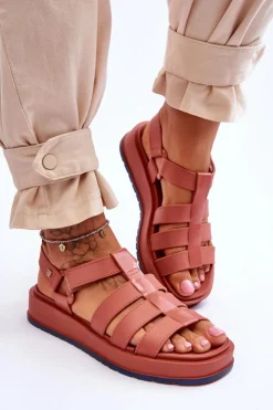 Damskie ZAXY Damskie Wegańskie Sandały Na Rzepy JJ285016 Brudny Róż