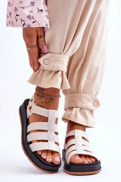 Damskie ZAXY Damskie Wegańskie Sandały Na Rzepy JJ285015 Jasnobeżowe