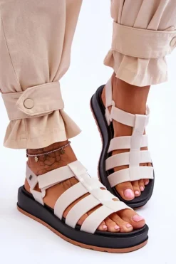 Damskie ZAXY Damskie Wegańskie Sandały Na Rzepy JJ285015 Jasnobeżowe