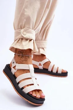 Damskie ZAXY Damskie Wegańskie Sandały Na Rzepy JJ285015 Jasnobeżowe