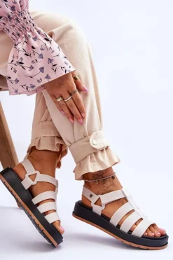 Damskie ZAXY Damskie Wegańskie Sandały Na Rzepy JJ285015 Jasnobeżowe