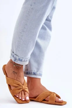 Boto Klapki Damskie Klasyczne*Damskie Welurowe Klapki Camel Vanilla Sky