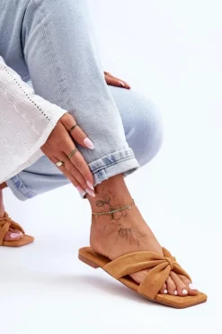 Boto Klapki Damskie Klasyczne*Damskie Welurowe Klapki Camel Vanilla Sky