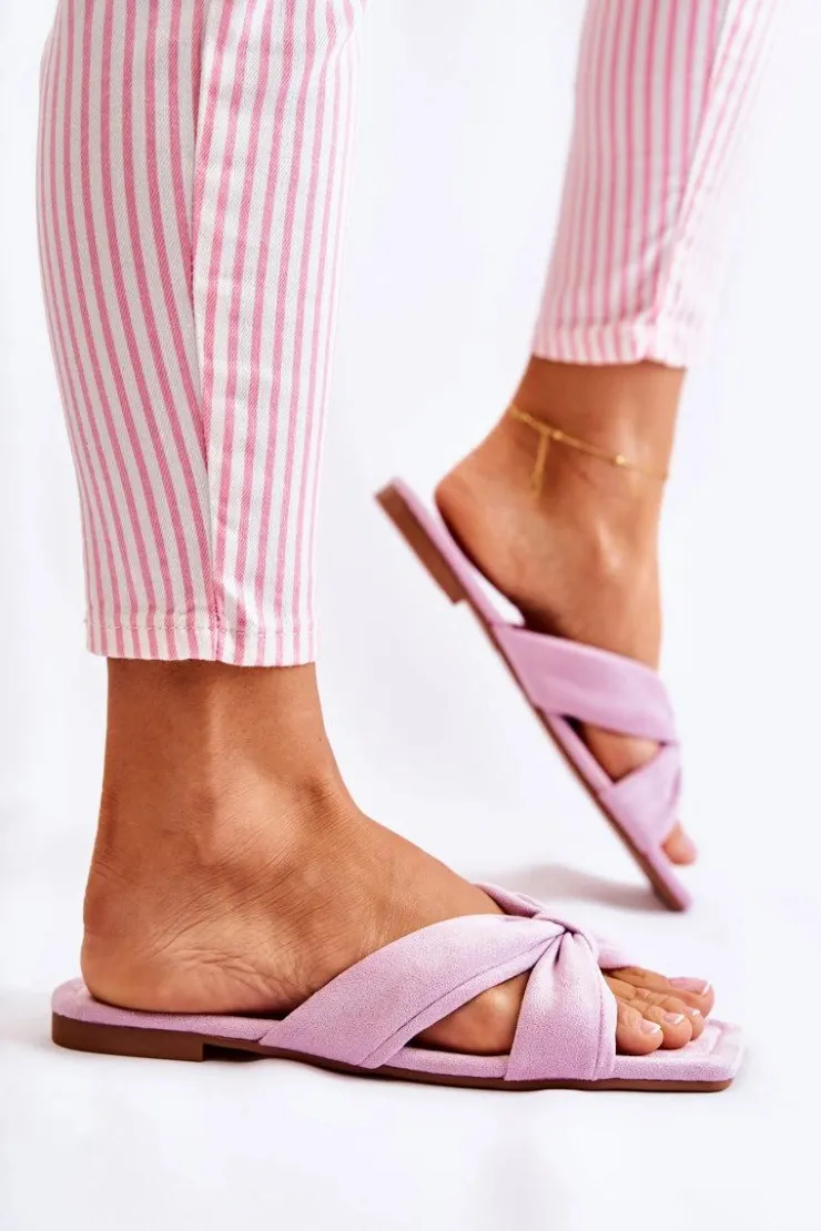 Online Boto Damskie Welurowe Klapki Jasnofioletowe Vanilla Sky