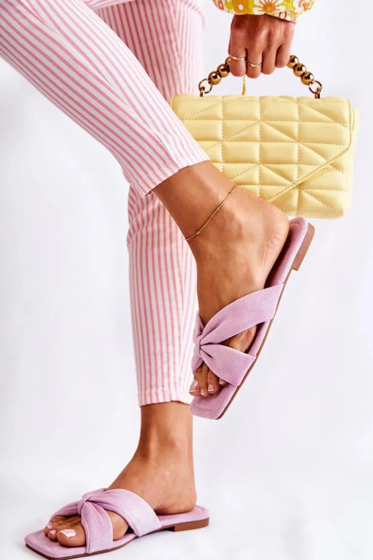 Online Boto Damskie Welurowe Klapki Jasnofioletowe Vanilla Sky