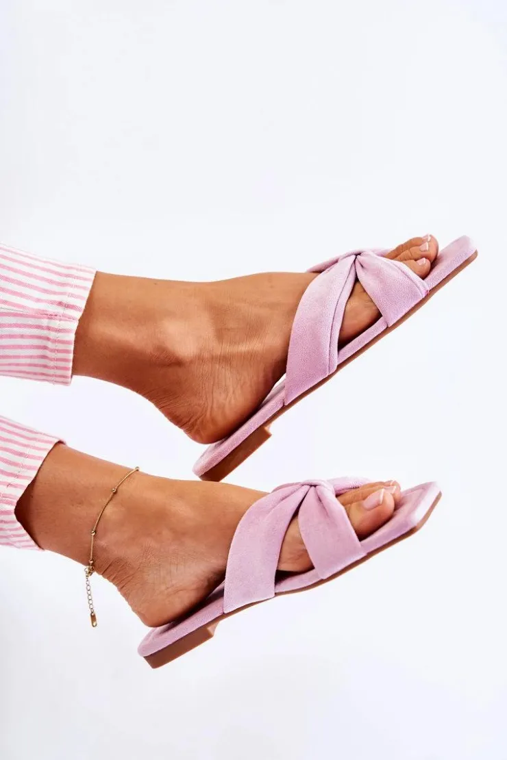 Online Boto Damskie Welurowe Klapki Jasnofioletowe Vanilla Sky