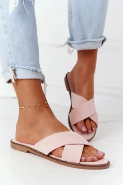 Clearance Boto Damskie Welurowe Klapki Różowe Edesa