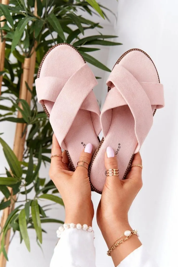 Clearance Boto Damskie Welurowe Klapki Różowe Edesa