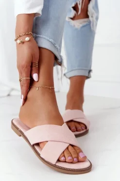 Clearance Boto Damskie Welurowe Klapki Różowe Edesa