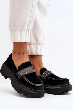 Boto Mokasyny Na Platformie|Mokasyny Damskie Zamszowe*Damskie Welurowe Mokasyny Z Ozdobą Czarne Wendreda