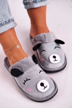 New Boto Damskie Welurowe Papcie Z Lamą Szare Ruddy