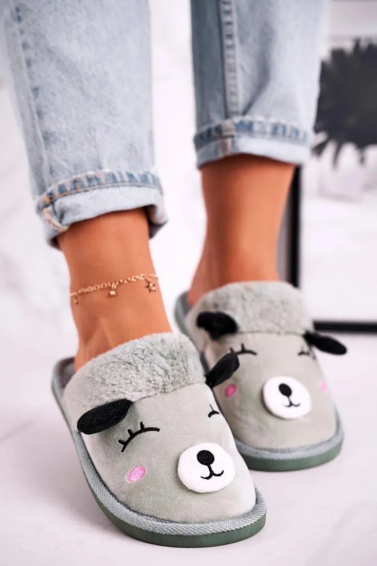 Boto Kapcie Klasyczne*Damskie Welurowe Papcie Z Lamą Zielone Ruddy