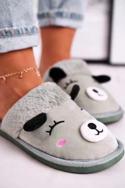 Boto Kapcie Klasyczne*Damskie Welurowe Papcie Z Lamą Zielone Ruddy