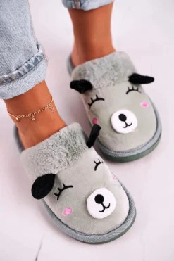 Boto Kapcie Klasyczne*Damskie Welurowe Papcie Z Lamą Zielone Ruddy