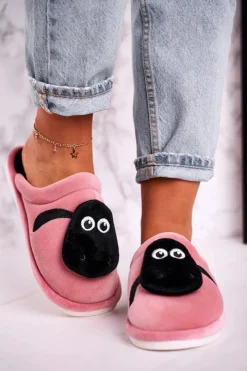 Best Boto Damskie Welurowe Papcie Z Owieczką Pudrowy Róż Charlie