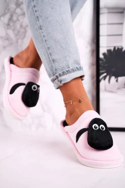 Boto Kapcie Klasyczne*Damskie Welurowe Papcie Z Owieczką Jasno Różowe Charlie