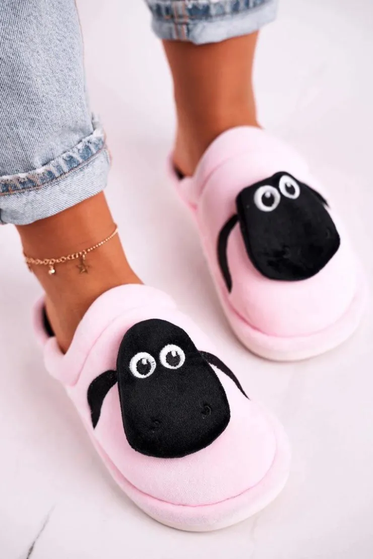 Boto Kapcie Klasyczne*Damskie Welurowe Papcie Z Owieczką Jasno Różowe Charlie