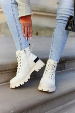 Hot Damskie buty S.Barski Damskie Wiosenne Botki Trapery Jasnobeżowe Larina