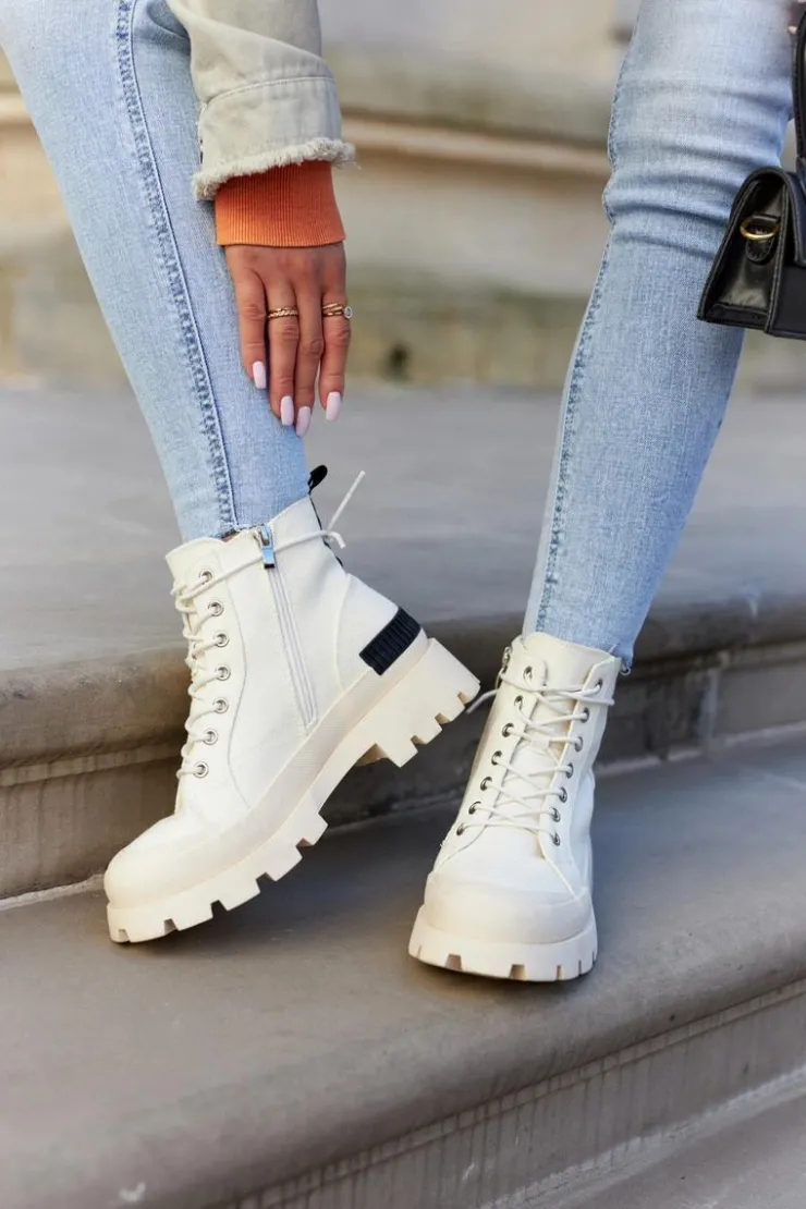 Hot Damskie buty S.Barski Damskie Wiosenne Botki Trapery Jasnobeżowe Larina