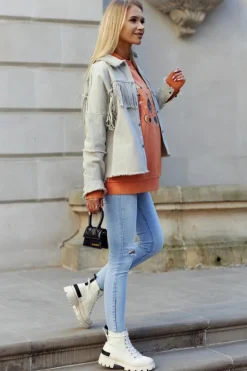 Hot Damskie buty S.Barski Damskie Wiosenne Botki Trapery Jasnobeżowe Larina