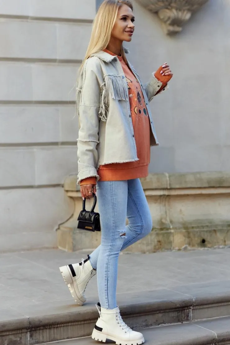 Hot Damskie buty S.Barski Damskie Wiosenne Botki Trapery Jasnobeżowe Larina