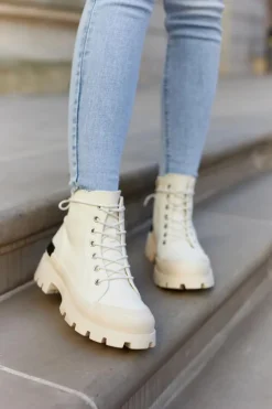 Hot Damskie buty S.Barski Damskie Wiosenne Botki Trapery Jasnobeżowe Larina