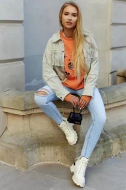 Hot Damskie buty S.Barski Damskie Wiosenne Botki Trapery Jasnobeżowe Larina