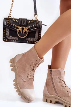 Damskie Damskie buty S.Barski Damskie Wiosenne Zamszowe Botki Trapery Beżowe Margot