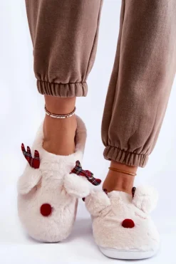 Discount Boto Damskie Świąteczne Futrzane Papcie Z Reniferem Kremowe Clarie