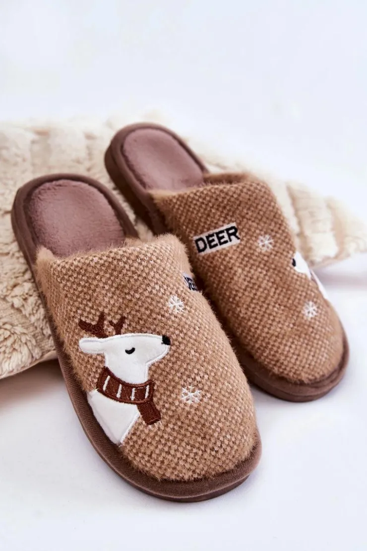 Boto Kapcie Klasyczne*Damskie Świąteczne Papcie Z Reniferem Brązowe Millio