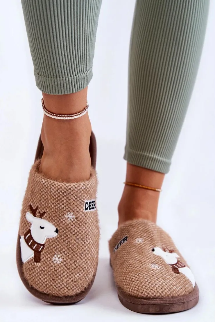 Boto Kapcie Klasyczne*Damskie Świąteczne Papcie Z Reniferem Brązowe Millio