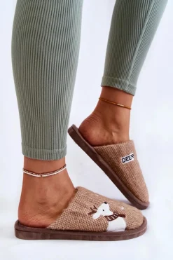 Boto Kapcie Klasyczne*Damskie Świąteczne Papcie Z Reniferem Brązowe Millio