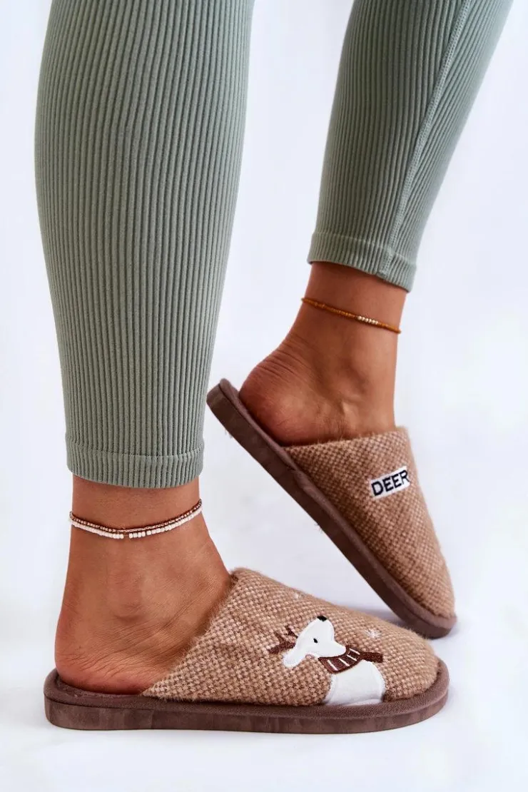 Boto Kapcie Klasyczne*Damskie Świąteczne Papcie Z Reniferem Brązowe Millio