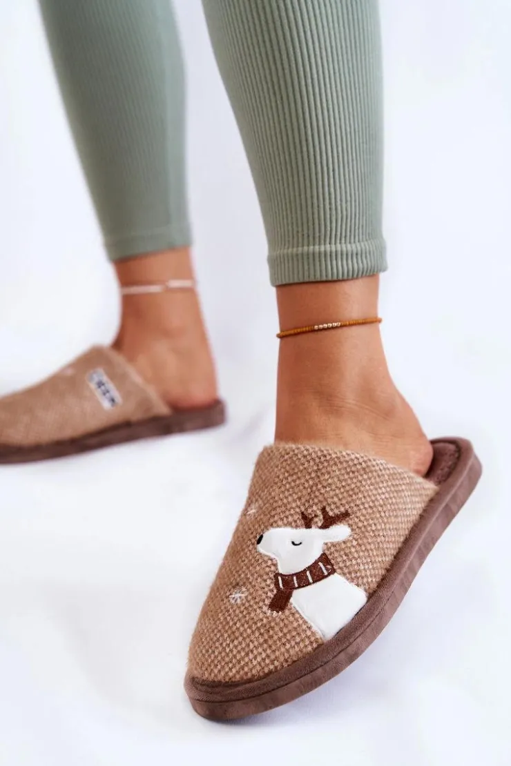 Boto Kapcie Klasyczne*Damskie Świąteczne Papcie Z Reniferem Brązowe Millio