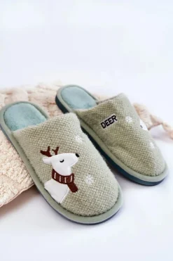 Hot Boto Damskie Świąteczne Papcie Z Reniferem Zielone Millio