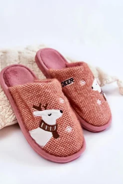 Damskie Boto Damskie Świąteczne Papcie Z Reniferem Różowe Millio