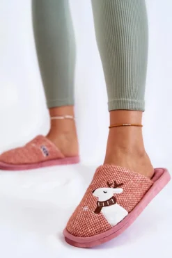 Damskie Boto Damskie Świąteczne Papcie Z Reniferem Różowe Millio