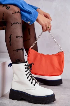 Damskie Boto Damskie Wiązane Botki Glany Białe Callie