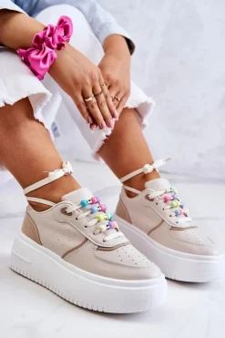 Damskie Boto Damskie Wiązane Buty Sportowe Sneakersy Beżowe Manila