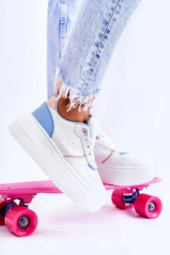 Boto Sneakersy Damskie*Damskie Wiązane Buty Sportowe Sneakersy Biało-Niebieskie Manila