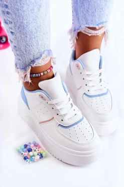 Boto Sneakersy Damskie*Damskie Wiązane Buty Sportowe Sneakersy Biało-Niebieskie Manila