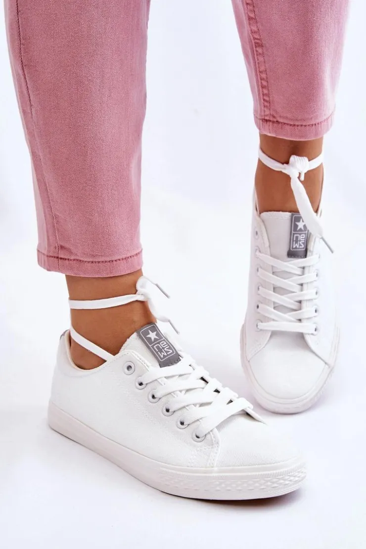 Outlet Evento Damskie Wiązane Klasyczne Trampki Białe Eleya Biały