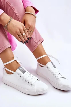 Outlet Evento Damskie Wiązane Klasyczne Trampki Białe Eleya Biały